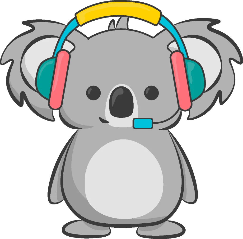Koala mit Headset als Logo für Koala 'Online - Lernplattform für Kinder zum Programmieren lernen - bits4kids